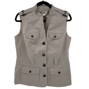 Worthington Sleeveless Button Up Trench Vest Beige Size Medium